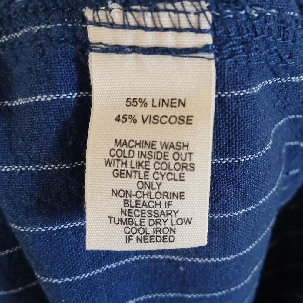 Per Se Navy Pinstripe Linen Blend Wide Leg Pants S Quiet Luxury Old Money Basic - Picture 4 of 4